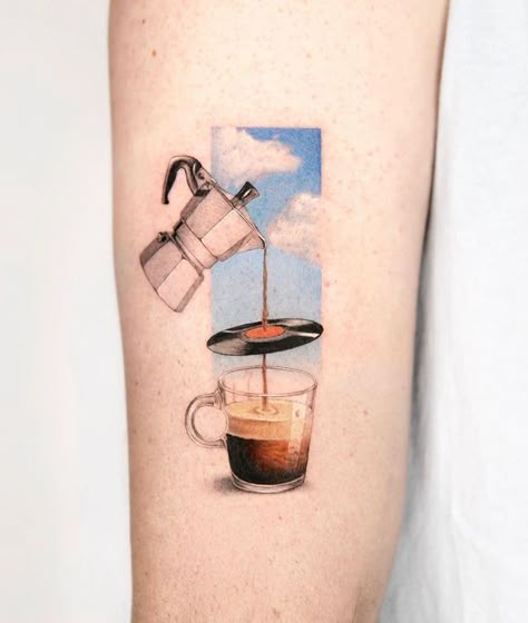 French Press Tattoo, Latte Art Tattoo, Coffee Cup Tattoo, Tattoo Cafe, Cup Tattoo, Coffee Tattoo, Coffee Tattoos, Matching Tattoo, Delicious Coffee