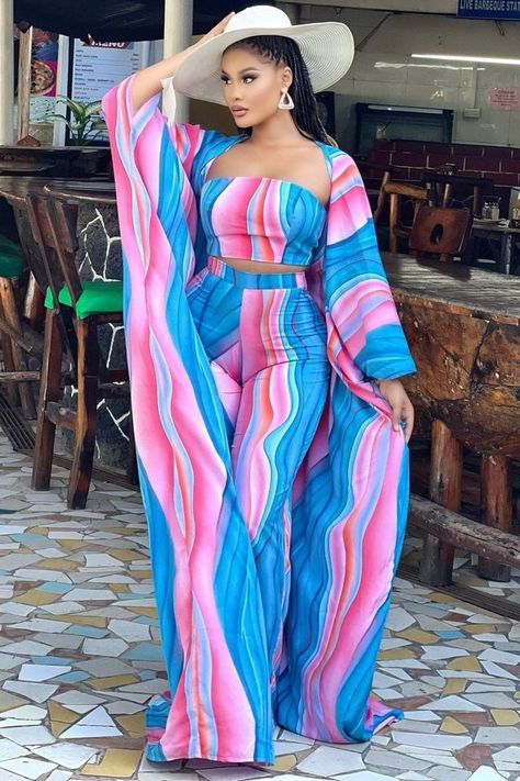 Kimono 2 Piece Outfit, Kimono And Palazzo Outfit, Bubu Gown Styles, Classy Short Dresses, 2piece Outfits, Chic Dress Classy, African Inspired Clothing, African Inspired Fashion, Classy Dress Outfits