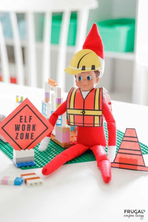 Elves at Work! Download this digital Elf Work Zone Construction Elf on the Shelf Vest and Construction Props printables. Scout Elves at Play. Build a construction zone with building blocks, LEGOs or Construction Toys. New Elf on the Shelf ideas daily plus free Elf on the Shelf printables. #FrugalCouponLiving #construction #constructionideas #ElfontheShelf #ElfontheShelfIdeas #ElfIdeas #funnyelfideas #elfprintables #printables #ElfonaShelf #ScoutElfIdeas #scoutelvesatplay Elfing Neighbors Ideas, Elf Construction Site, 2022 Elf On The Shelf Ideas, Diy Elf On The Shelf Accessories, New Elf On The Shelf Ideas, Elf On The Shelf Printables, Elves At Play, Elf Costumes, Elf Printables