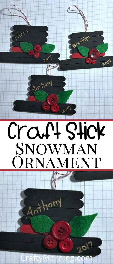 Popsicle Stick Snowman, Kids Christmas Crafts Ornaments, Mug Noel, December Crafts, Hat Art, Preschool Christmas Crafts, Snowman Hat, Kids Christmas Ornaments, Christmas Arts And Crafts