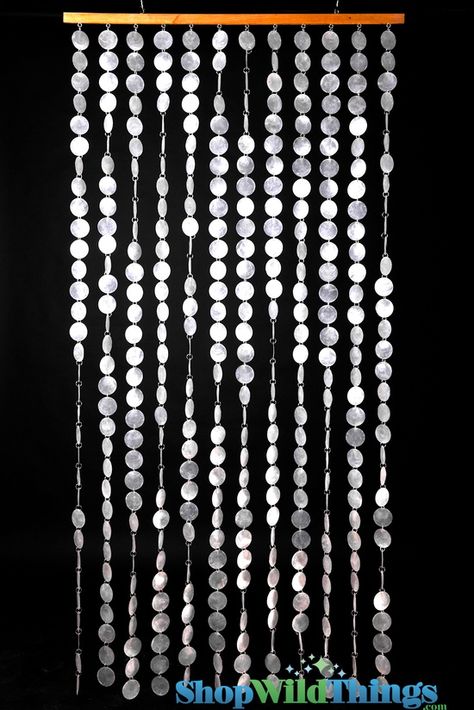 capiz shell curtain | luminous Genuine White Capiz Shell Adjustable Length Beaded Curtains ... Shell Curtain, Curtain Rod Finials, Funny Furniture, Planning Events, Finials For Curtain Rods, Capiz Shell, Beaded Curtains, Metal Chain Link, Curtain Rod