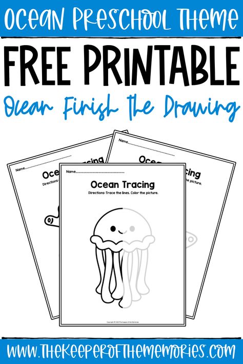 Practice drawing skills while learning all about the ocean with your preschoolers and kindergartners using these adorable Free Printable Ocean Finish the Drawing Worksheets. Get your no-prep printable preschool worksheets today! #ocean #tracing #coloring #drawing #preschool #kindergarten Ocean Theme Kindergarten, Drawing Preschool, Finish The Drawing Worksheets, Sea Turtle Life Cycle, Finish The Drawing, Turtle Life Cycle, Finish The Picture, Drawing Worksheets, Ocean Theme Preschool