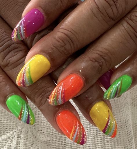 Bright Fun Nails, Claire's Nails, Carnival Nails, Acrylic Toe Nails, Colorful Nail Art, Spring Nail Designs, Fancy Nails Designs, Stylish Nails Designs, Happy Nails