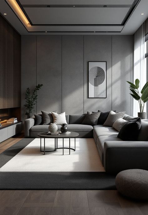 Dark Grey Couch Living Room Ideas Grey Couch Wall Color Ideas, Living Room Grey Couch Modern, Grey Aesthetic Living Room, Grey Couch Neutral Living Room, Dark Minimalist Living Room, Cozy Grey Couch, Grey Couch Living Room Ideas, Dark Grey Couch, Dark Grey Couch Living Room