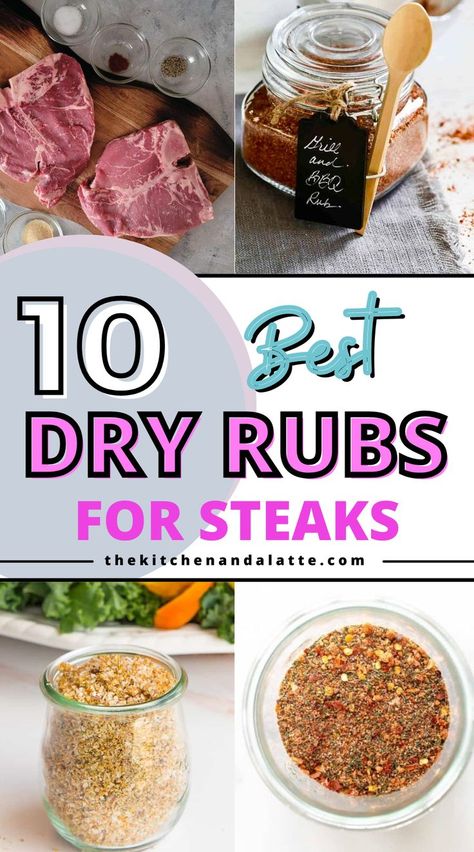 Grilled steaks are always delicious with a simple homemade dry rub on them! These 10 steak dry rubs are easy to make and add an amazing flavor to your grilled steaks. Best Steak Seasoning Dry Rubs, Dry Rub Steak Recipes, Steak Rubs And Marinades, Best Steak Rub Recipe, Ribeye Steak Dry Rub Recipe, Dry Rub For Steak Grilling, Steak Rub Recipe Easy, Ribeye Steak Rub, Steak Seasoning Recipes Rubs