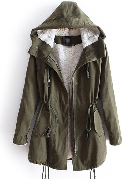 Green Hooded Long Sleeve Drawstring Pockets Fleece Coat #cutewintercoats Drawstring Coat, Outfit Essentials, Parka Women, Linnet, Fleece Coat, Winter Jackets Women, Parka Jacket, Mode Inspiration, Canada Goose