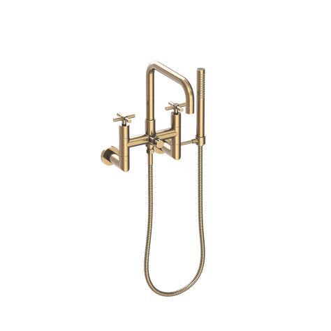 Newport Brass East Square Exposed Tub and Hand Shower Set Wall Mount Uncoated Polished Brass Living - 1400-4282/03N Brass Faucets, Ginger Bath, Primary Bath, Newport Brass, Brass Faucet, Tub Spout, Tub Filler, Shower Set, Shower Tub