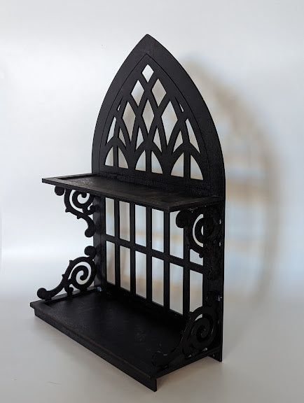 Making the perfect display piece for your house just got simpler! Create your own cathedral window tiered tray with this DIY KIT. Everything you need to make a stunning home décor piece is included, so you can show off your crafty side in style! Who said decorating had to be hard? Pieces are made out of MDF and comes UNASSEMBLED and UNPAINTED. You will need to put it together. GLUE not included. I recommend DAP Rapid Fuse or Gorilla glue. I will have a video tutorial and instructions to guide yo Gothic Diy Crafts, Diy Victorian Decor, Witchy Bathroom Decor, Gothic Furniture Diy, Gothic Office, Goth Houses, Cathedral Window, Tiered Tray Diy, Cathedral Windows