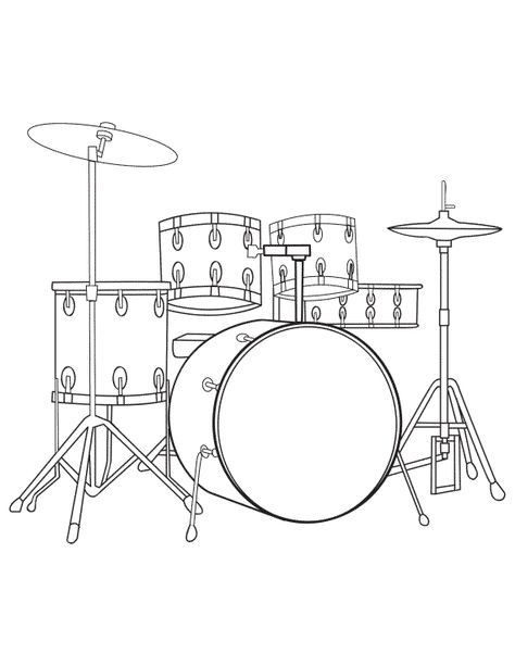 Drum Kit Drawing, Drum Drawing Easy, Drum Set Drawing, Drums Drawing, Drum Drawing, Music Coloring Pages, Musical Instruments Drawing, Guitar Drawing, Drawing Instruments