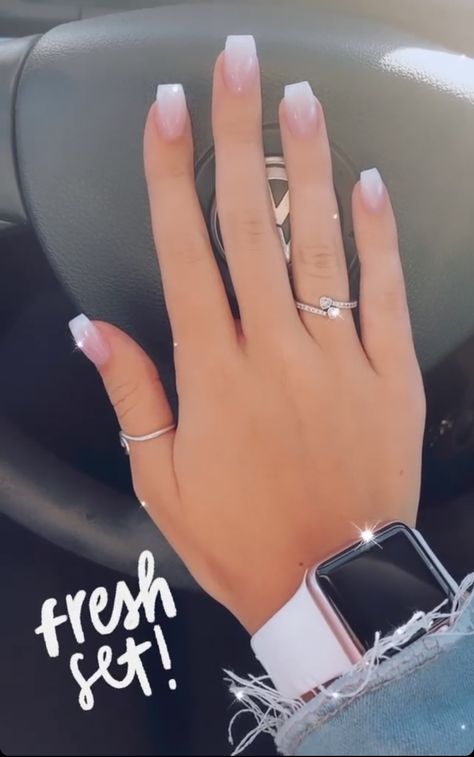 White And Pink Ombre Acrylic Nails, Clear To White Ombre Nails, Short Ombré Acrylic Nails, Pink White Ombré Nails, White Tip Acrylic Nails Coffin, Coffin White Tip Nails, Short Coffin Shape Nails Ombre, Light Pink Ombre Nails Coffin, Ombre Nails Square Short