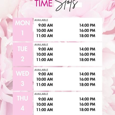 Weekly Availability Calendar for your Instagram Story or post. Weekly Available Booking Time Slots very simple to edit in Cavna. Social Media Post Template for hair stylists, lash tech, nails tech, and anyone else in the beauty industry who needs a cute calendar for their IG story! DM with “PRESENT” to receive one of my products FOR FREE!🩷 #socialmediapost #socialmediaplanner #socialmediamarketing #socialmediasign #Template #Canva #canvatemplate #Editable #AvailableBooking #HairLashesNails... Tech Nails, Booking Calendar, Nails Tech, Scheduling Template, Hairstylist Tools, Lash Logo, Cute Calendar, Social Media Post Template, Lashes Logo