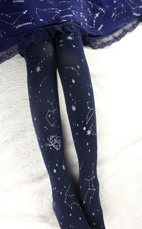 Yidhra -Fly in the Starry Sky- 200D Velvet Constellation Themed Lolita Tights Galaxycore Style, Star Themed Accessories, Starcore Clothes, Space Theme Clothes, Galaxy Core Aesthetic Outfits, Galaxy Aesthetic Outfit, Moon Themed Clothes, Space Aesthetic Clothes, Space Themed Fashion