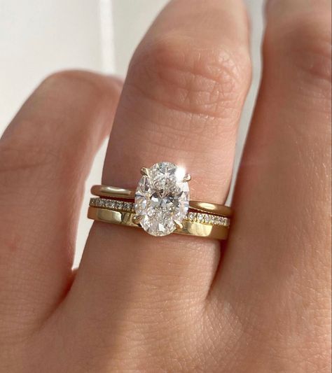 Solid Band Wedding Ring, Gold And Silver Mix Wedding Rings, Yellow Gold Engagement Ring And Band, Gold And Silver Mixed Wedding Ring Set, Oval Wedding Stack Rings, 3 Ring Engagement Set, Silver And Gold Engagement And Wedding Band, Best Wedding Bands For Oval Ring, Stacked Gold Wedding Bands