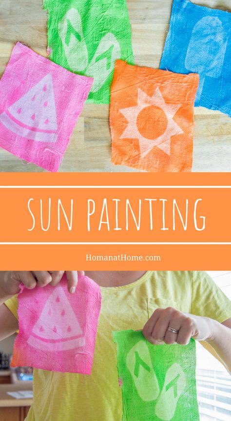 Homan at Home Sun Prints For Kids, Sun Art Elementary, Summer Craft Preschool Ideas, Easy Summer Crafts For Kids Toddlers, Arts And Crafts Summer Camp, 2nd Grade Painting Projects, Activities To Do Outside With Kids, Summer Painting Crafts For Kids, Summer Art Projects Preschool