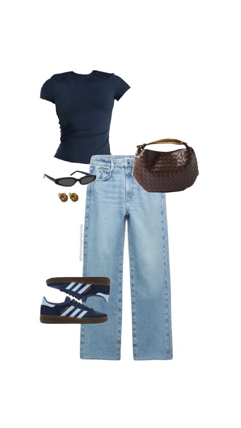 @fashiongirlysonly Navy Top Outfit, Crop Tops Cute, Cute Summer Tops, Basic T Shirts, Fits Clothes, Y2k Clothing, Stockholm Fashion, Simple Trendy Outfits, Mode Inspo