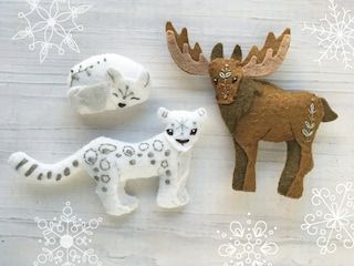 littledear - Etsy Three Animals, Felt Sewing, Felt Animal Patterns, Baby Mobiles, Animal Sewing Patterns, Embroidery Sampler, Winter Animals, Arctic Fox, 3d Paper Crafts