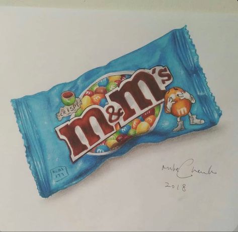 Sweets Drawing Realistic, M And M Drawing, M&m Drawings Candy, Sweet Drawings Candy, Things To Draw Colored Pencil, Candy Art Drawing, Prismacolor References, Marcello Barenghi, Chocolate Drawing