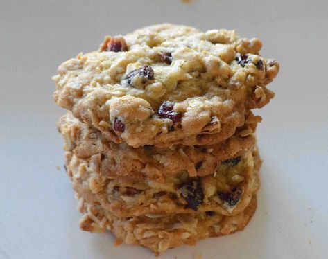 Chewy Coconut Cranberry Oatmeal Cookies Cranberry Pecan Oatmeal Cookies, Pecan Oatmeal Cookies, Pecan Oatmeal, Cranberry Oatmeal Cookies, Cranberry Oatmeal, Coconut Cookies Recipes, Oatmeal Coconut Cookies, Coconut Chocolate Chip Cookies, White Chocolate Cranberry Cookies