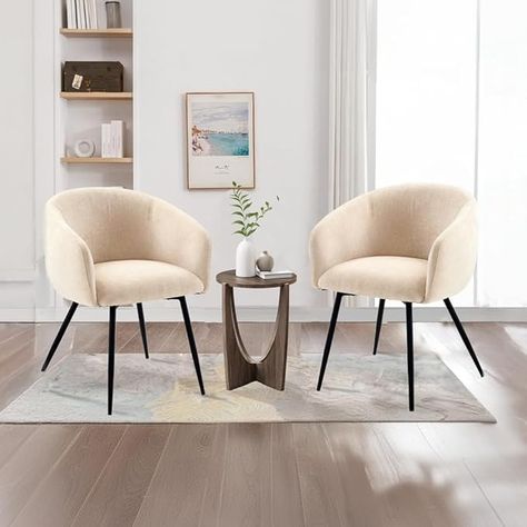 Amazon.com - SlowlyHome Modern Soft Velvet Barrel Dining Chairs Set of 2, Curve Back Side Desk Chairs for Small Corner, Comfty Accent Chair with Metal Legs for Kitchen, Bedroom, Living Room, Beige - Chairs Barrel Dining Chairs, Side Desk, Living Room Beige, Beige Chair, Suburban House, Desk Chairs, Set Decor, Small Corner, Dining Chairs Set