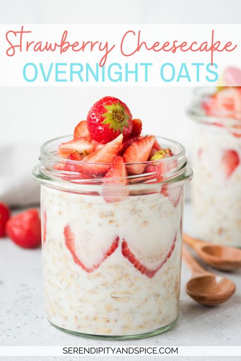 Over Night Oats Strawberry Cheesecake, Overnight Oats In A Jar Strawberries, Strawberry Over Night Oats, Strawberry Cheesecake Overnight Oats With Jello Pudding, Strawberry Peach Overnight Oats, Overnight Oats Recipe Strawberry Cheesecake, Overnight Strawberry Cheesecake Oats, Strawberry Cheesecake Overnight Oats With Pudding, Overnight Oats With Cheesecake Jello