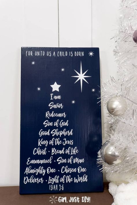 Jesus Christmas Tree, Jesus Christmas Decorations, Religious Christmas Crafts, The Names Of Jesus, The Meaning Of Christmas, Christian Christmas Decorations, Holiday Wood Sign, Jesus Christmas, Meaning Of Christmas