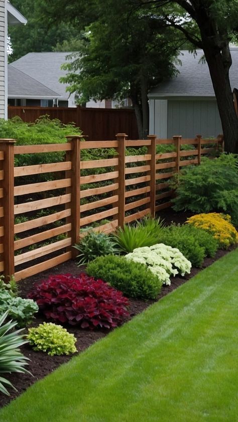 Spruce Up Your Fence Line: 15 Stunning Landscaping Ideas for Your Backyard 38 Fence Border Landscaping Backyard Ideas, Fence Line Landscaping Ideas, Fence Line Landscaping, Creative Fence, Privacy Fence Landscaping, Landscaping Along Fence, Privacy Fence Ideas, Front Yards Curb Appeal, Country Fences