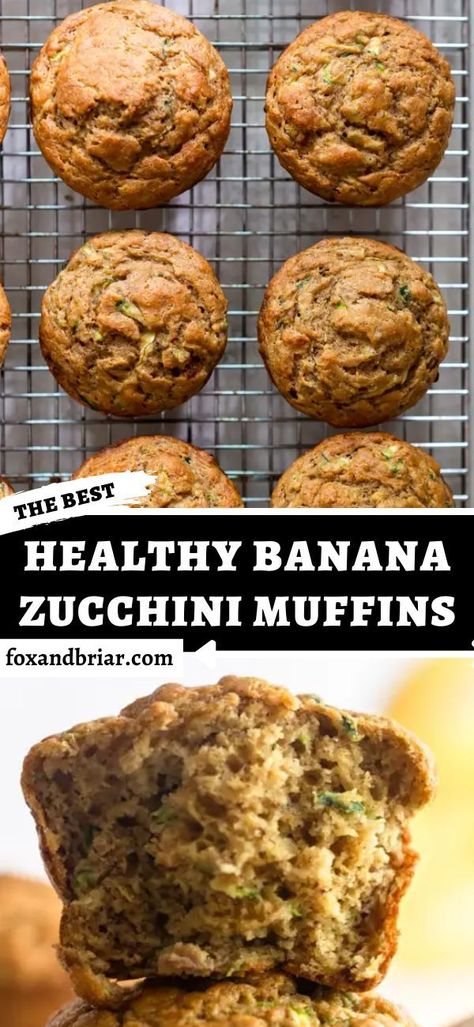 These Easy and Healthy Banana Zucchini Muffins make a perfect snack for toddlers, kids and adults! Naturally sweetened with bananas and maple syrup, these muffins are packed with protein and fiber so they make a healthy snack that tastes great! Banana Zucchini Mini Muffins, Banana Veggie Muffins, Zucchini Muffins With Greek Yogurt, Banana Zucchini Protein Muffins, Zucchini Banana Muffins Recipes, Zucchini Mini Muffins Recipes, Clean Zucchini Muffins, Easy Healthy Zucchini Muffins, Healthy Zucchini Oatmeal Muffins