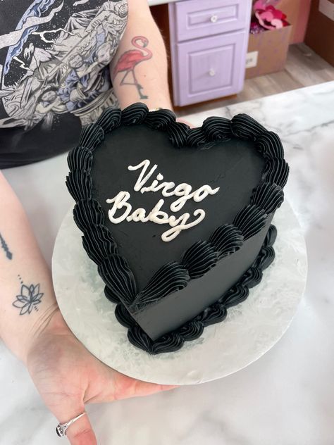 Virgoat Cake, Virgo Szn Heart Cake, Vintage Heart Cake Virgo, Virgo Season Birthday Party, Zodiac Heart Cake, Black Virgo Cake, Virgo Birthday Cake Ideas, Virgo Birthday Outfits, 24th Birthday Ideas Cake