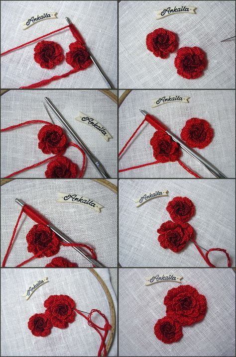 Hand embroidery tutorial - Red roses, pink flowers and tiny cute white flowers Cast On Stitch Embroidery, Cute White Flowers, Red Rose Embroidery, Picot Stitch, Hoop Art Embroidery, Stump Work, Dimensional Embroidery, Rose Embroidery Pattern, Silk Ribbon Embroidery Patterns