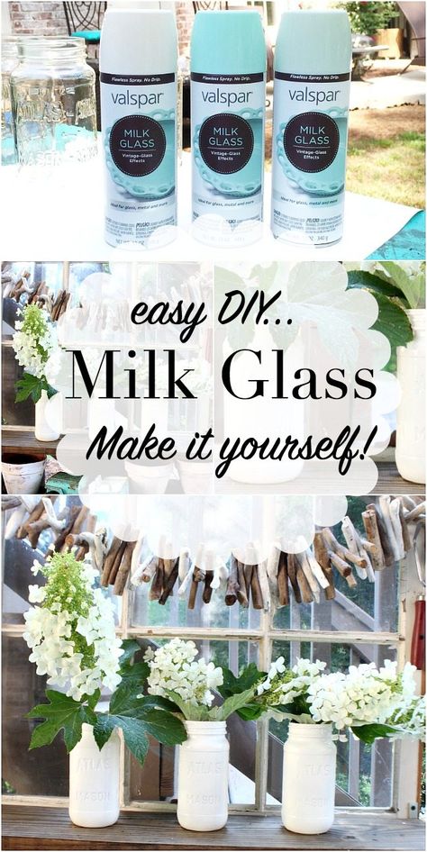 Make your own Milk Glass - use free mason jars and Valspar Milk Glass Paint details at RefreshRestyle.com Milk Glass Paint, Free Mason, Mason Jar Projects, Glass Paint, Work Diy, Jar Diy, Mason Jar Diy, Mason Jar Crafts, Décor Diy