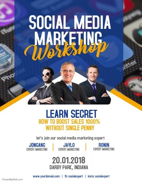 Social Media Marketing Workshop Flyer Poster Workshop Graphic Design, Design Workshop Poster, Workshop Design Poster, Business Poster Ideas, Workshop Flyer Design, Workshop Poster Design, Workshop Flyer, Startup Poster, Workshop Poster