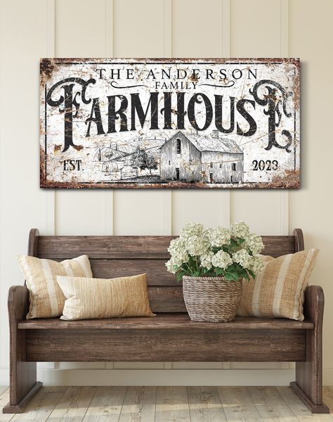 Personalized Farmhouse Canvas Art, Custom Family Farm Canvas Decor, Rustic Farmhouse Decor, Vintage Barn Wall Art, Homestead Wall Decor Gift Your sign will be produced and handcrafted in Texas. Our art prints are created using the finest materials and expert craftsmanship to ensure their enduring quality. ORDERING DETAILS: *Custom orders require personalization information. *If you want to include any additional custom details in the design, please reach out to us before placing your order. *Sel German Farmhouse Decor, Kitchen Wall Ideas Farmhouse, Farmhouse Living Room Wall Decor Ideas, Diy Farmhouse Decor Living Room, Farmhouse Canvas Art, Farmhouse Wall Decor Living Room, Diy Farmhouse Ideas, Modern Farmhouse Ideas, Modern Farmhouse Furniture