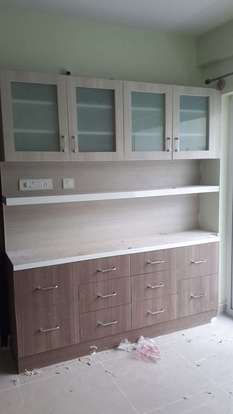 Crockery Cabinet Design, Kitchen Unit Designs, Interior Design Kitchen Contemporary, Cupboard Ideas, Crockery Unit Design, Crockery Unit, Wooden Cupboard, Modern Cupboard Design, Kitchen Cupboard Designs