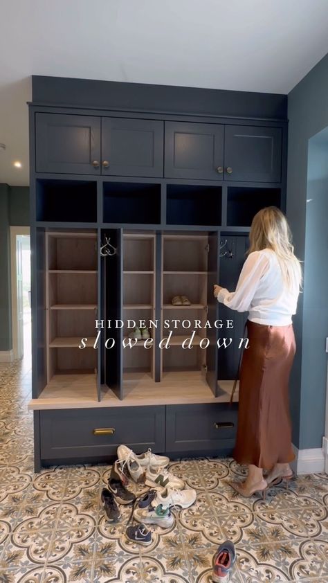 H I D D E N S T O R A G E Storage, storage, storage. You can never have enough, and when it’s hidden 😍😍😍 even better. Cathal… | Instagram Small Mudroom Ideas, Hidden Closet, Mudroom Remodel, Entry Storage, Mudroom Cabinets, Mud Room Entry, Entryway Closet, Mudroom Lockers, Mudroom Entryway