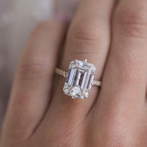 Mossianite Engagement Rings, Emerald Cut Moissanite Engagement Ring, White Elegance, Cinderella Story, Emerald Wedding Rings, Study Ideas, Yellow Engagement Rings, Engagement Ring For Her, Emerald Cut Moissanite