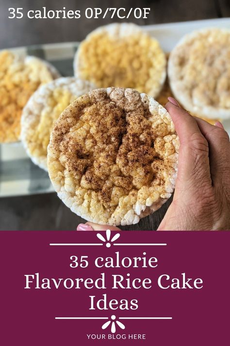 Plain, lightly salted, boring rice cakes has 35 calories per cake. Add flavor without adding calories by using delicious low calorie seasoning! Lightly Salted Rice Cake Recipes, Rice Cake Calories, Rice Cake Recipes Healthy, Quaker Rice Cakes, Caramel Rice Cakes, Health Beet, Rice Cake Snacks, Chocolate Rice Cakes, Cake Sizes And Servings