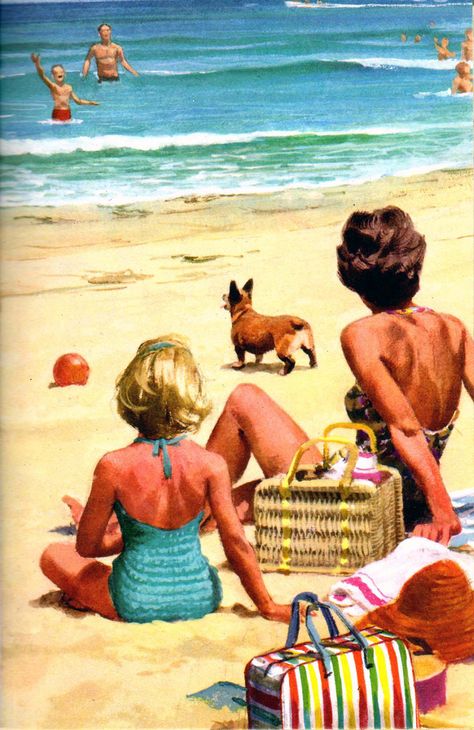 Vintage Ladybird Books 'Happy Holiday' (Peter and Jane) | Flickr Art Plage, Postal Vintage, Summer Scenes, Ladybird Books, Images Vintage, Illustration Vintage, Foto Vintage, Dec 26, Norman Rockwell