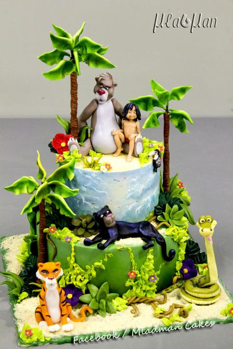 Jungle Book Cake by MLADMAN Jungle Book Cake, Jungle Book Birthday, Jungle Book Party, Safari Baby Shower Cake, Zoo Cake, Jungle Thema, Book Cakes, Jungle Cake, Safari Cakes