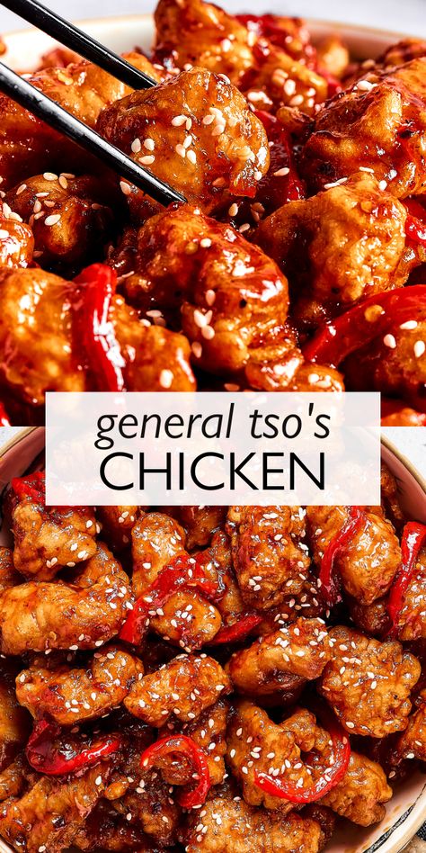 General Chow Chicken, Chicken General Tao Recipe, Homemade Chinese Food Recipes Chicken General Tso, General Tso Chicken Spicy, General Tso’s Chicken Recipe, Takeout Fried Chicken, Tso Chicken Recipe Easy, General Gau Chicken Recipe, Airfryer General Tso Chicken