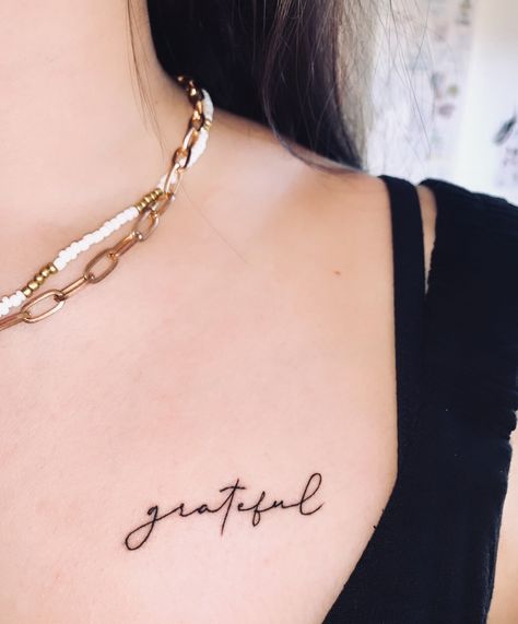 Grateful Tattoos For Women, Grateful Tattoo Ideas, Feather Rib Tattoos, Grateful Tattoo, Tatto Designs, Wrist Tattoos Words, Enough Tattoo, Tattoos Lion, Any Tattoo