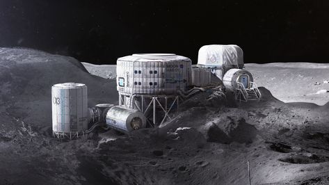 Twardowsky's Moon habitat by MacRebisz.deviantart.com on @DeviantArt Moon Habitat, Space Colony Concept, Lunar Base, Neo Japan, Moon Base, Space Colony, Kerbal Space Program, Space Fighter, Science Fiction Artwork