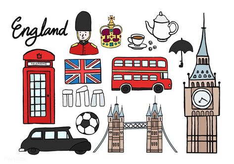 British cultural icons set illustration | premium image by rawpixel.com / Aum English Drawing, Uk Icon, British Icons, London Drawing, Map Of Britain, Posters Conception Graphique, London Illustration, London Theme, London Icons