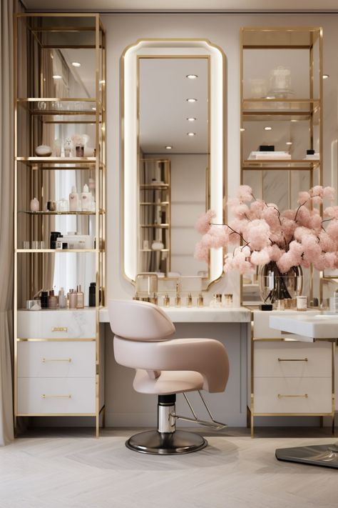 beauty room design  room ideas for small rooms  room  decor ideas  room decor Makeup And Clothes Room, Amazing Makeup Vanity, Makeup Studio Vanity, Makeup Desk Luxury, Make Up Dresser Ideas Vanities, Glam Makeup Room, Office And Beauty Room Combo, Luxury Makeup Studio, Makeup Room Aesthetic