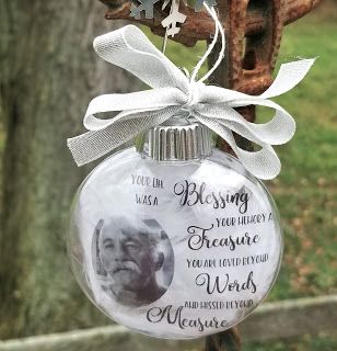 Making Memorial Ornaments Using Printable Transparency Film Diy Rememberance Ornaments, Remembrance Ornaments Diy, Memorial Baubles, Memory Ornaments, Memory Bauble, Angel Birthday, Cricut Ornaments, Vinyl Ornaments, Memory Ideas