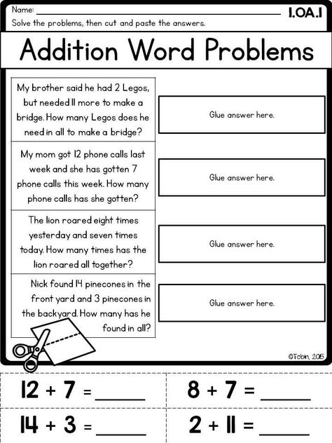 1st Grade Addition Word Problems 1D8 2nd Grade Math Standards, Addition Word Problems Grade 1, Word Problems For 1st Grade, 1st Grade Addition, Math Worksheets For Kids, Fun Math Worksheets, Math Practice Worksheets, Addition Word Problems, Learning Board