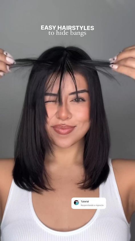 Hairstyles To Hide Bangs, Full Bangs Long Hair, Hairstyles For Layered Hair, Hair Tips Video, Hairdos For Short Hair, Hair Tutorials Easy, Short Hair Tutorial, Peinados Fáciles Para Cabello Corto, How To Style Bangs