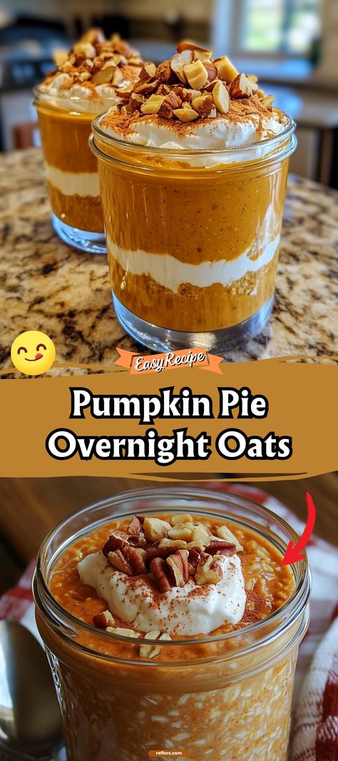 Start your morning with the flavors of dessert. These Pumpkin Pie Overnight Oats are an easy, nutritious breakfast option that tastes just like your favorite fall pie. #OvernightOats #PumpkinPie #HealthyBreakfast Pumpkin Apple Overnight Oats, Overnight Pumpkin Pie Oats, Pumpkin Overnight Oats Healthy, Fall Overnight Oats, Pumpkin Pie Oats, Easy Nutritious Breakfast, Pumpkin Pie Overnight Oats, Apple Overnight Oats, Chocolate Pumpkin Pie