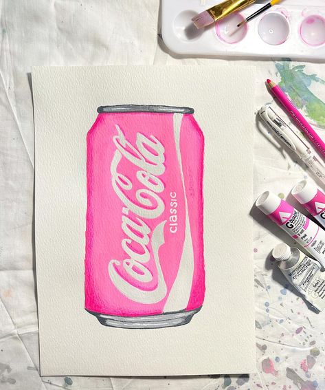 Diet Coke Painting, Fun Poster Ideas, Coke Can Painting, Coca Cola Painting, Coke Painting, Creative Painting Ideas On Canvas, Bp Table, Pink Canvas Art, Coke Can