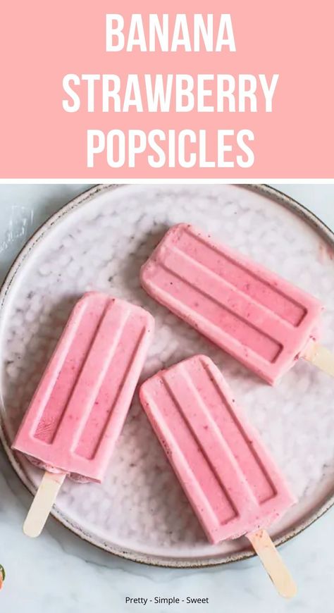 Strawberry Banana Popsicles, Popsicle Recipe For Kids, Yogurt Popsicle Recipes, Fruit Popsicle Recipes, Homemade Fruit Popsicles, Healthy Popsicle Recipes, Banana Popsicles, Frozen Treats Recipes, Strawberry Popsicles