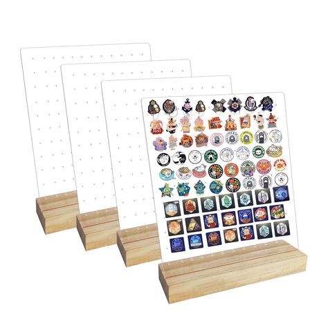 PRICES MAY VARY. 【Easy Access】The Acrylic Enamel Pin Display Stand is easy to use, just put the pins through the holes, easy to organize and store our pin collection and different sizes of pins, simple and convenient to use. 【Quality Materials】Pin display organizer made of acrylic board and solid wood, acrylic board surface covered with a layer of protective film to protect the acrylic will not have scratches, the base is solid wood, safe and odorless, easy to install, can be a good display of o Pin Display Ideas, Pin Organizer, Pin Collection Displays, Enamel Pin Display, Pin Display, Acrylic Display Stands, Collection Display, Acrylic Pins, Acrylic Board